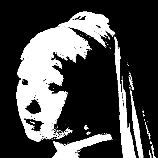 Test image "Girl with a Pearl Earring" with back and white palette, quantized in the sRGB color space