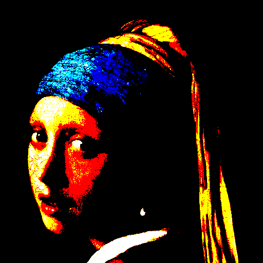 Test image "Girl with a Pearl Earring" with RGB111 palette, quantized in the linear color space