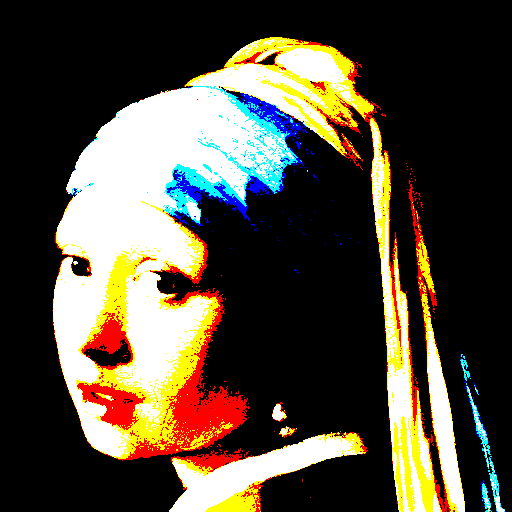 Test image "Girl with a Pearl Earring" with RGB111 palette, quantized in the sRGB color space