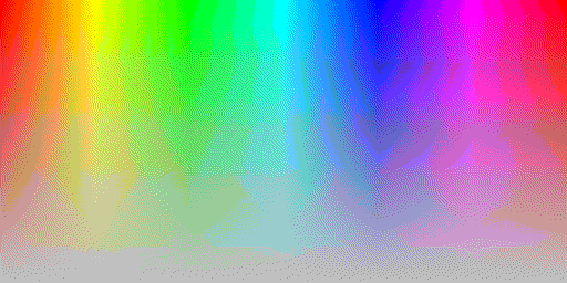 Color hues with system default 8 BPP palette, silver background and Floyd-Steinberg dithering, using error diffusion by brightness
