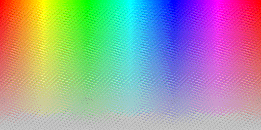 Color hues with system default 8 BPP palette, using silver background and interleaved gradient noise dithering