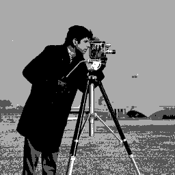 Test image "Cameraman" with 2 BPP grayscale palette using nearest color lookup