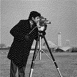 Test image "Cameraman" with black and white palette, using Floyd-Steinberg dithering and white threshold = 96