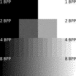 Grayscale color shades with black and white palette, using Floyd-Steinberg dithering