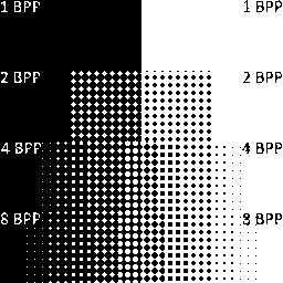 Grayscale color shades with black and white palette using a custom dotted halftone dithering