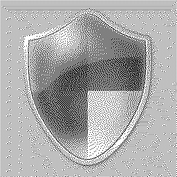 1 BPP shield icon with black and white palette, silver background and Floyd-Steinberg dithering