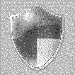 Shield icon with 2 BPP grayscale palette, silver background, using direct color mapping and Floyd-Steinberg dithering
