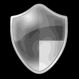 Shield icon with 4 BPP grayscale palette and black background using nearest color lookup