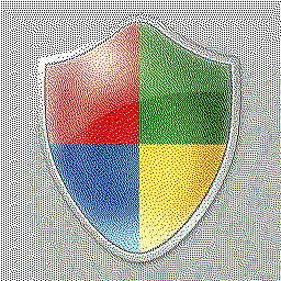 8-color (RGB111) shield icon with silver background and Floyd-Steinberg dithering